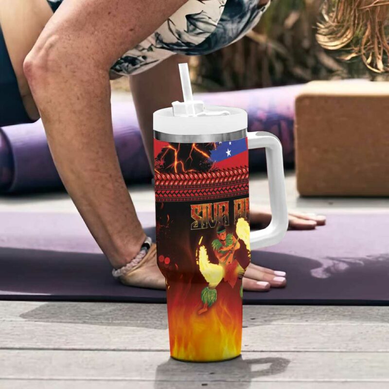 Samoan Siva Afi Tribal Performers of Samoan Fire Knife Dancing Custom Stanley Quencher 40oz Stainless Steel Tumbler With Handle - Threewoofs - Image 6