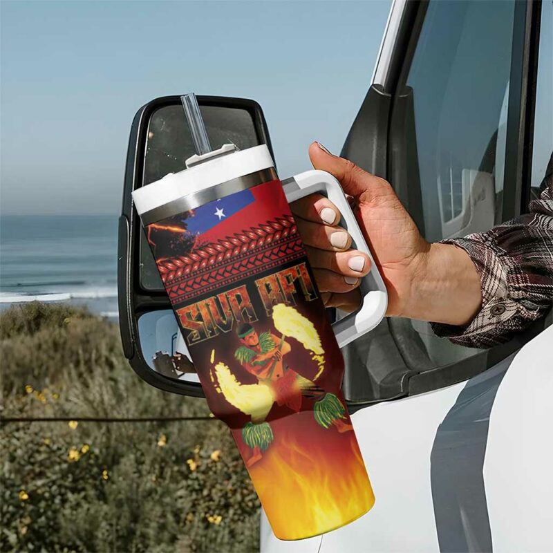 Samoan Siva Afi Tribal Performers of Samoan Fire Knife Dancing Custom Stanley Quencher 40oz Stainless Steel Tumbler With Handle - Threewoofs - Image 7