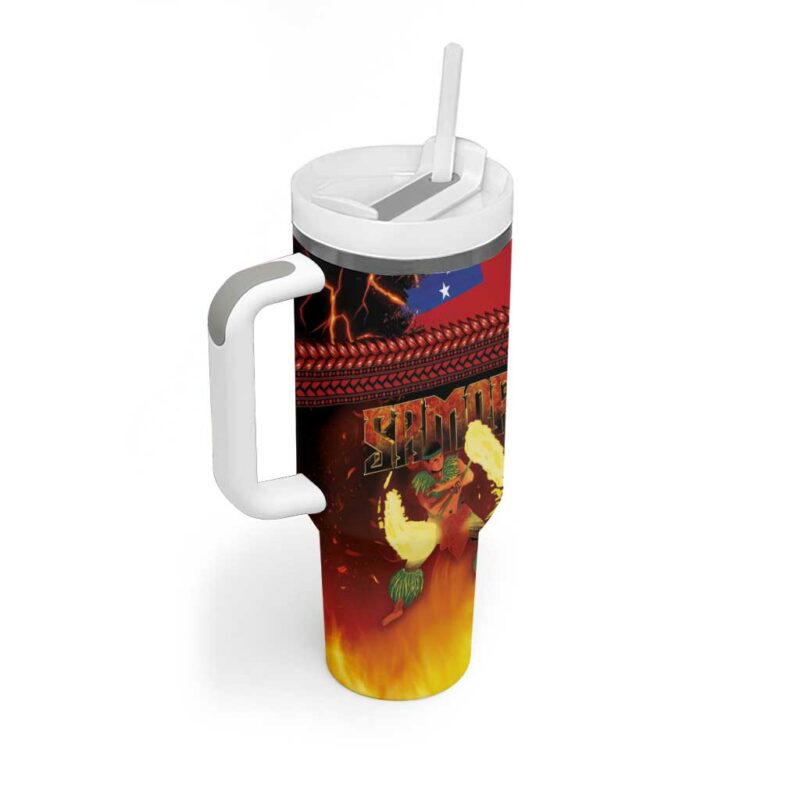 Samoan Siva Afi Tribal Performers of Samoan Fire Knife Dancing Custom Stanley Quencher 40oz Stainless Steel Tumbler With Handle - Threewoofs - Image 2