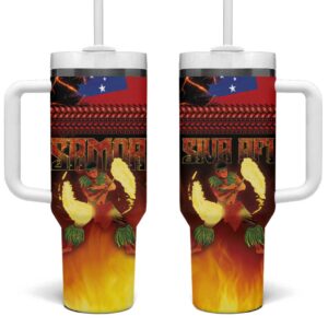 Samoan Siva Afi Tribal Performers of Samoan Fire Knife Dancing Custom Stanley Quencher 40oz Stainless Steel Tumbler With Handle - Threewoofs