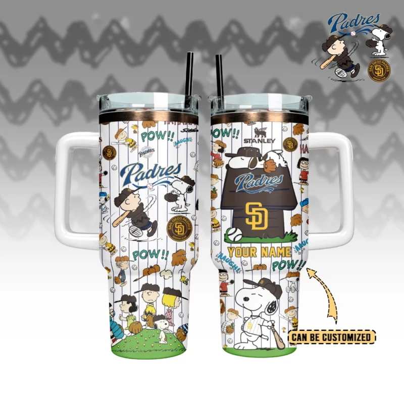 San Diego Padres x Peanuts MLB Custom Stanley Quencher 40oz Stainless Steel Tumbler With Handle - Threewoofs - Image 3