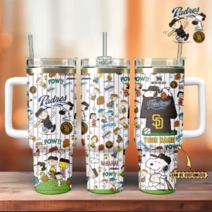 San Diego Padres x Peanuts MLB Custom Stanley Quencher 40oz Stainless Steel Tumbler With Handle - Threewoofs