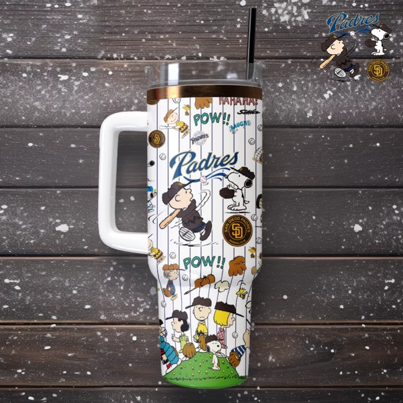 San Diego Padres x Peanuts MLB Custom Stanley Quencher 40oz Stainless Steel Tumbler With Handle - Threewoofs - Image 2