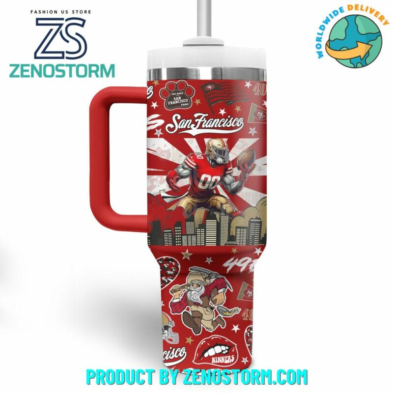 San Francisco 49er NFL Custom Stanley Quencher 40oz Stainless Steel Tumbler With Handle - Threewoofs - Image 3