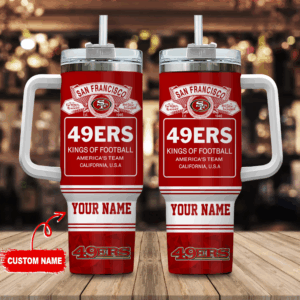 Custom 49ers Tumbler Mug - Personalized NFL Fan Gift with Handle & Straw
