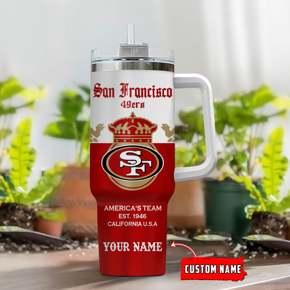 Custom San Francisco 49ers Tumbler with Handle - Personalized NFL Fan Gift - Image 2