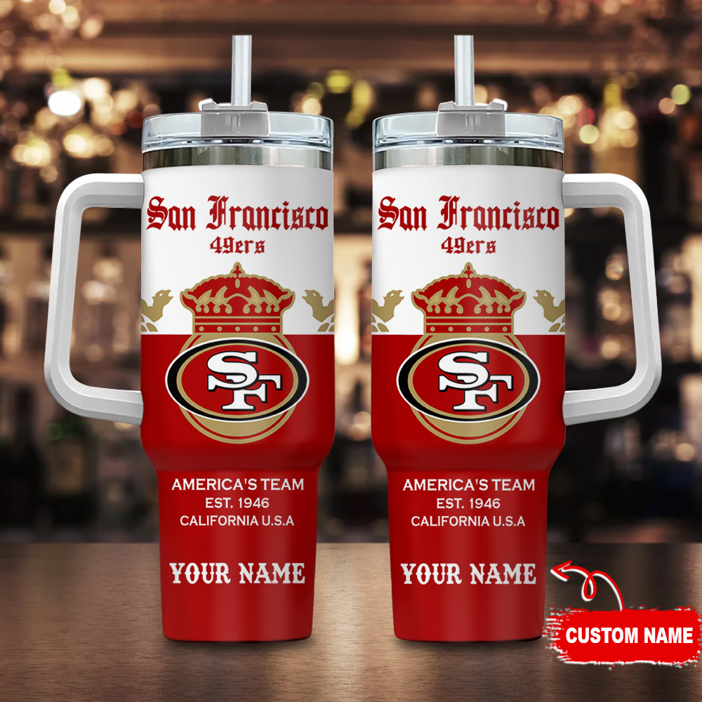 Custom San Francisco 49ers Tumbler with Handle - Personalized NFL Fan Gift