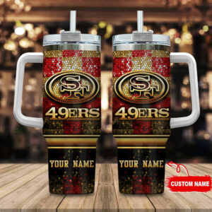 Personalized 49ers Fan Tumbler with Handle - Custom Name NFL Gift