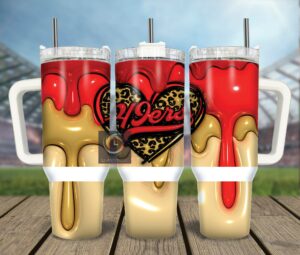 Stylish Red & Gold Heart Travel Mug with Handle - Perfect for On-the-Go