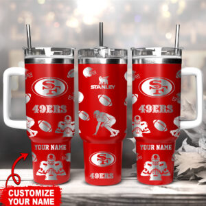 Customizable 49ers Team Tumbler - Personalized NFL Fan Mug with Handle