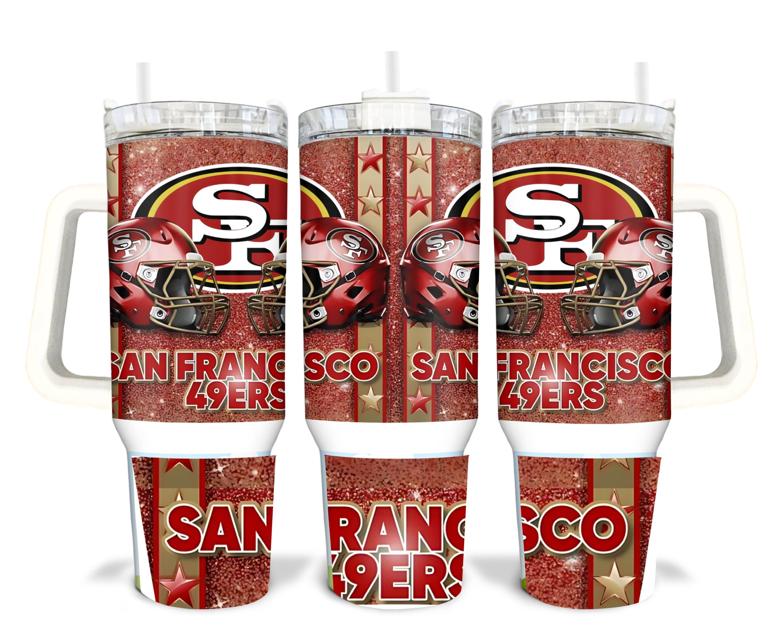 San Francisco 49ers Glitter Tumbler - 40oz NFL Fan Mug with Handle & Straw
