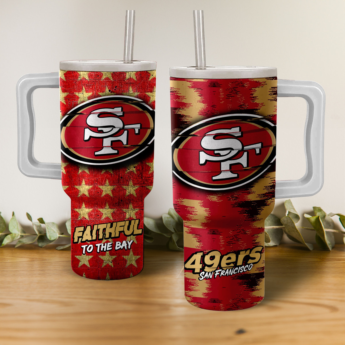 NFL Team Spirit Travel Mug - Double-Sided Insulated Tumbler with Handle and Straw