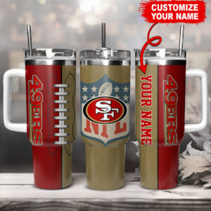 Personalized 49ers Tumbler with Handle - Custom Name Football Design