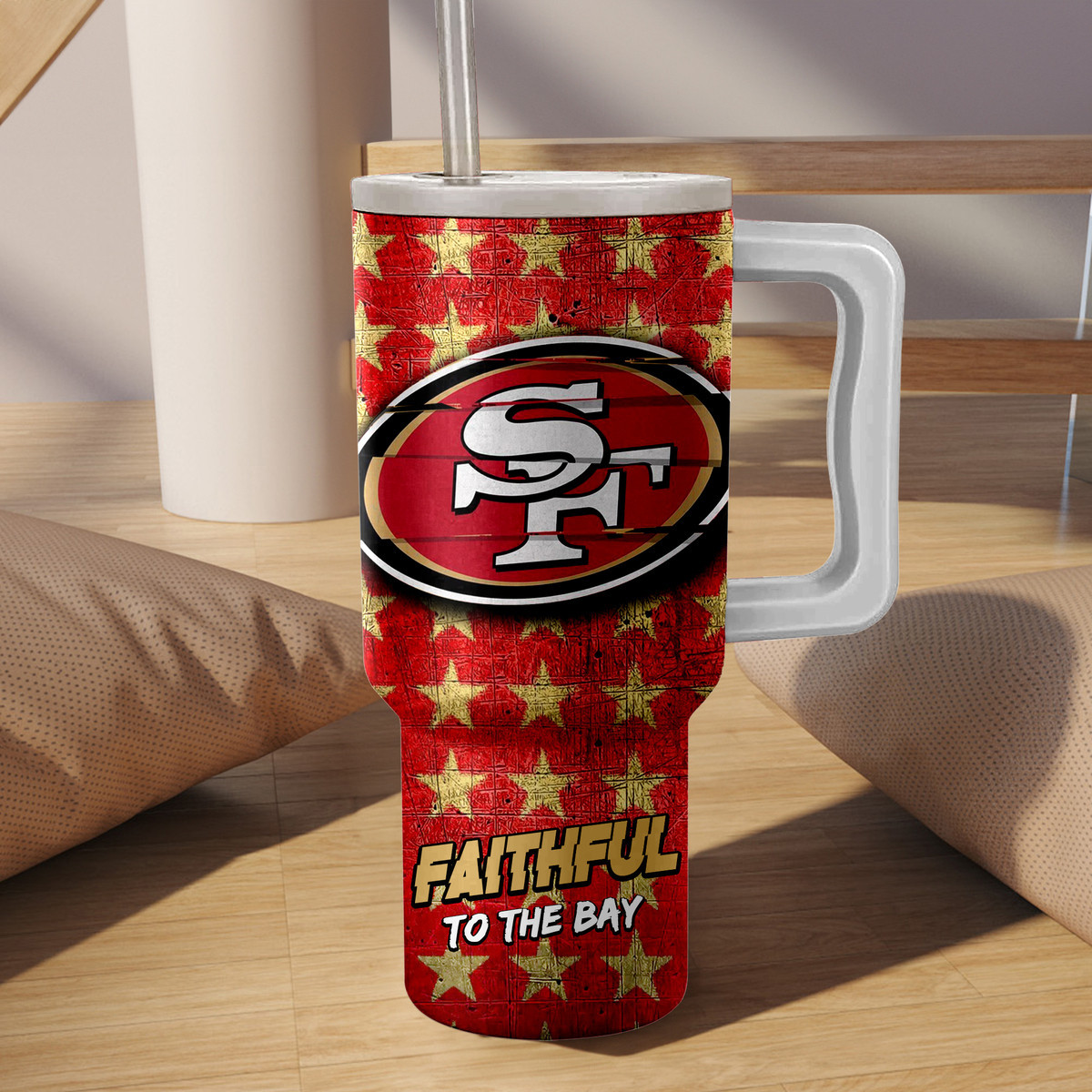 NFL Team Spirit Travel Mug - Double-Sided Insulated Tumbler with Handle and Straw - Image 3