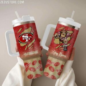 Custom 49ers Fan Tumbler with Handle - Personalized NFL Team Spirit Cup