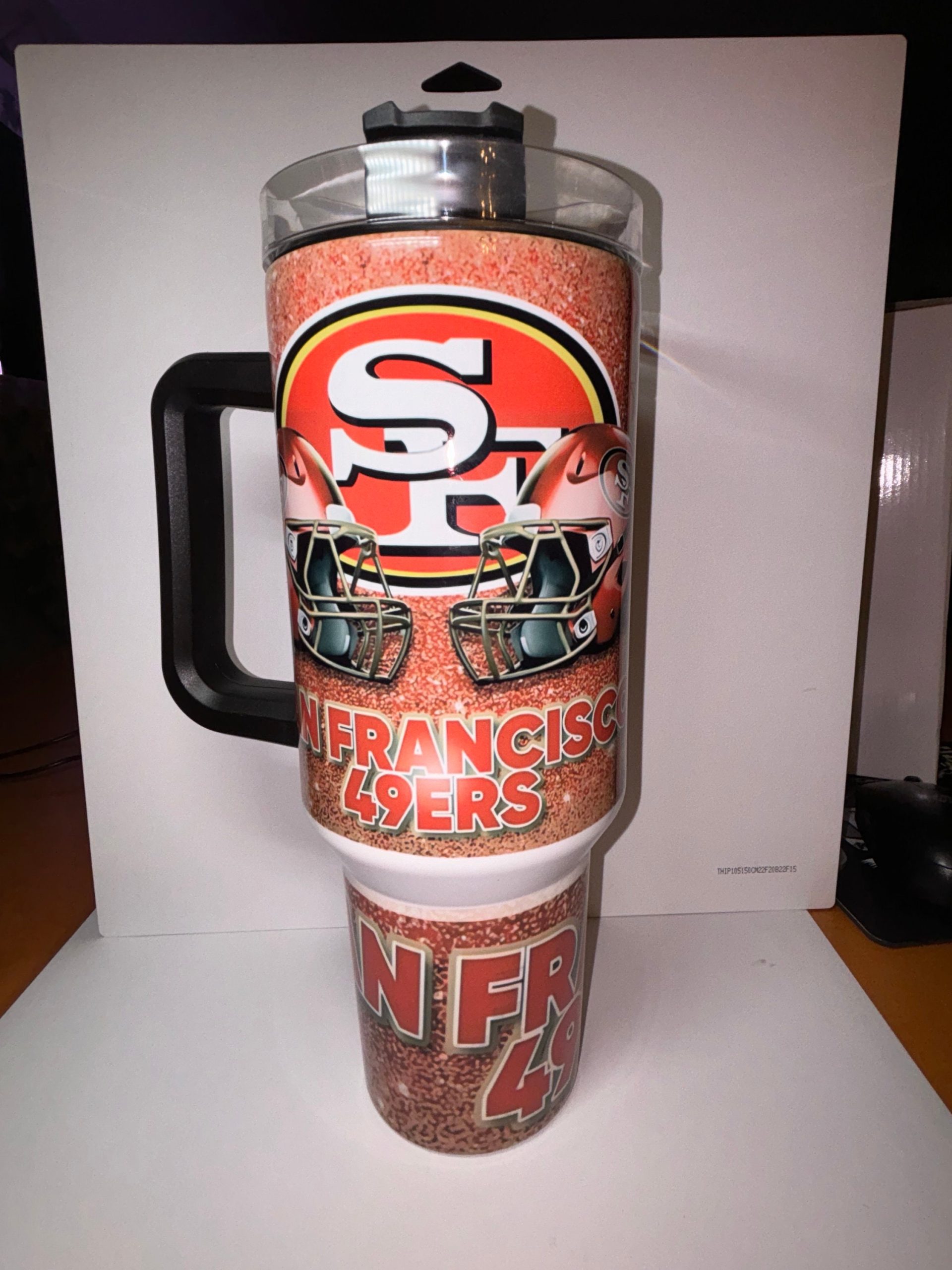 San Francisco 49ers Glitter Tumbler - 40oz NFL Fan Mug with Handle & Straw - Image 2