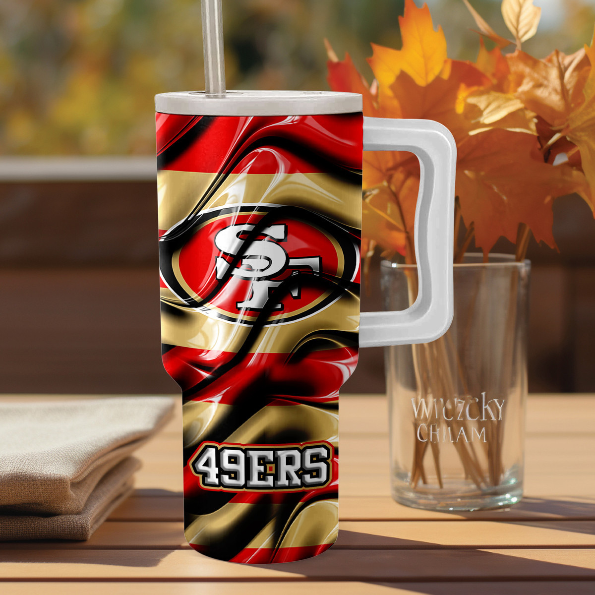 49ers Fan Mug - Insulated 40oz Tumbler with Handle & Straw - Image 2
