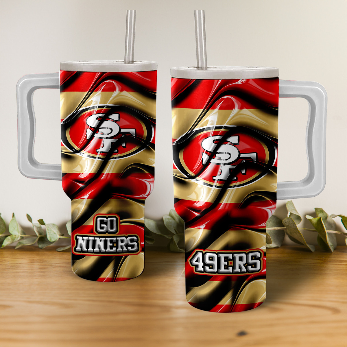 49ers Fan Mug - Insulated 40oz Tumbler with Handle & Straw