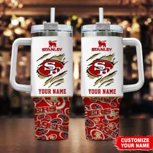 Customizable 49ers Tumbler with Handle & Straw - Personalized NFL Fan Gift