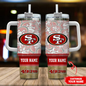 Customizable 49ers Fan Tumbler with Straw & Handle - Personalize Your Name!