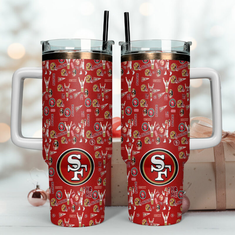 San Francisco 49ers NFL Custom Stanley Quencher 40oz Stainless Steel Tumbler With Handle - Threewoofs - Image 4