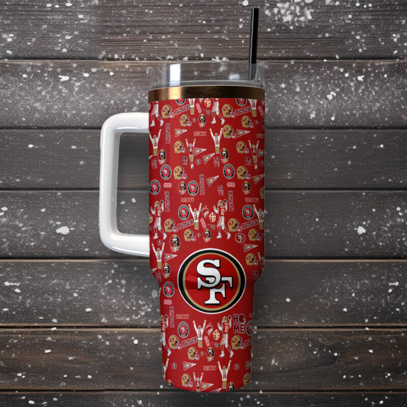 San Francisco 49ers NFL Custom Stanley Quencher 40oz Stainless Steel Tumbler With Handle - Threewoofs - Image 2