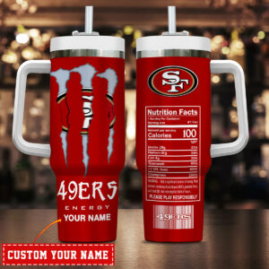 Personalized 49ers Energy Drink Tumbler with Handle - Custom Name Gift