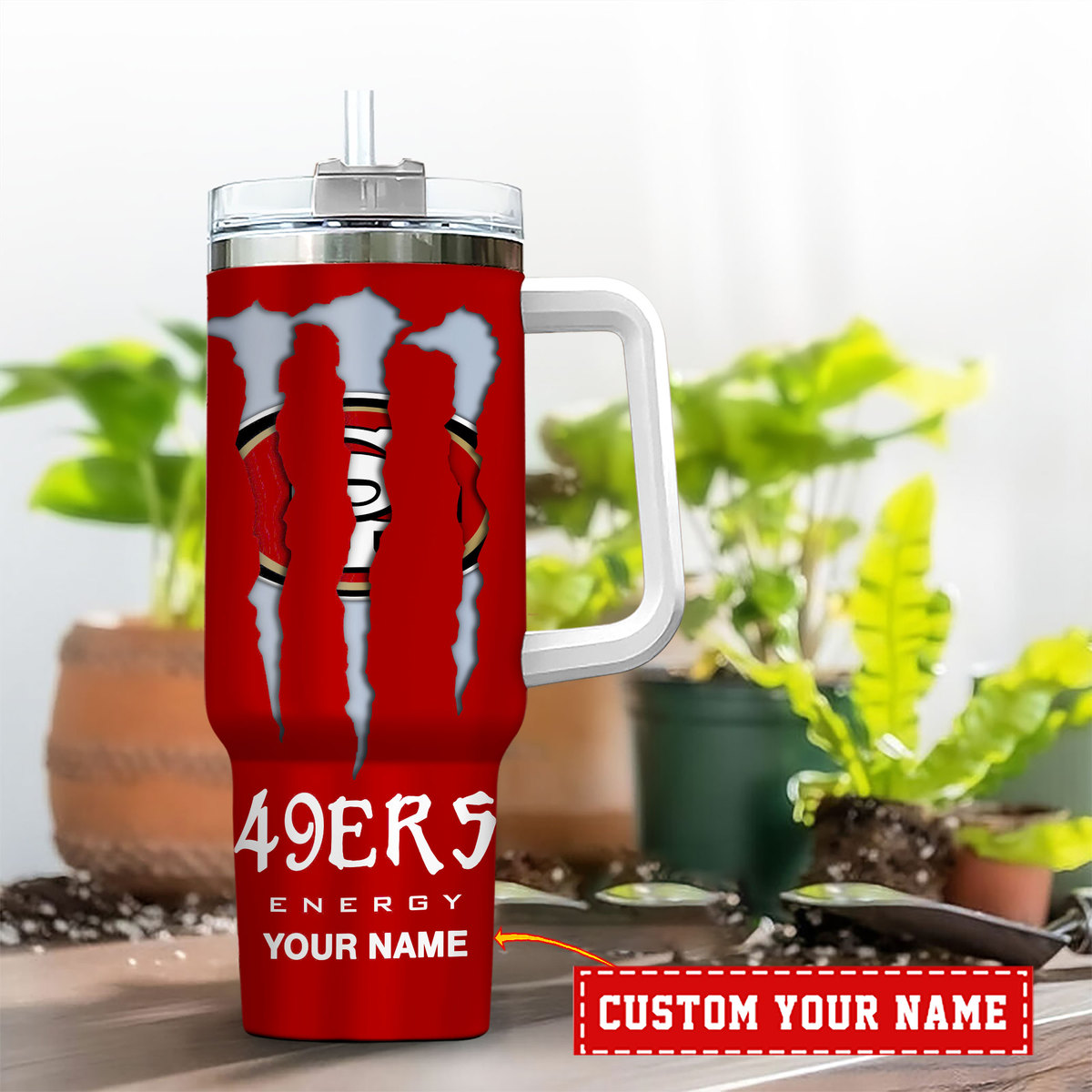 Personalized 49ers Energy Drink Tumbler with Handle - Custom Name Gift - Image 2