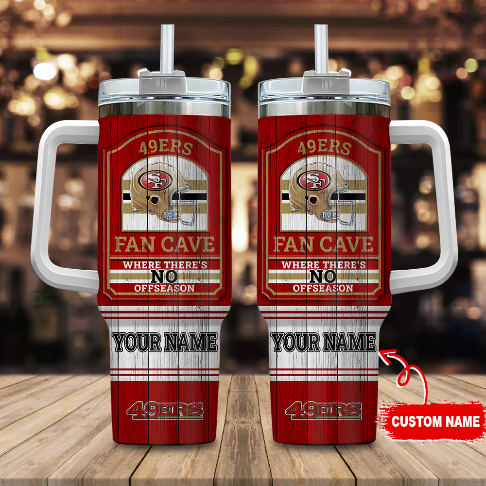 Custom Name 49ers Fan Cave Tumbler - Personalized NFL Gift, 40oz