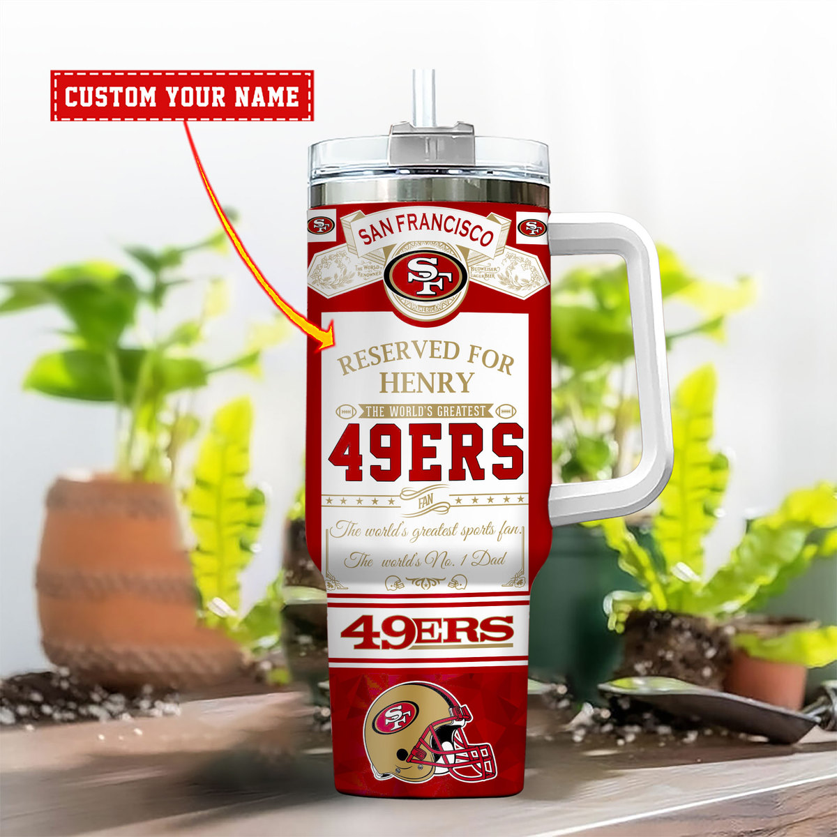 Custom San Francisco 49ers Tumbler with Handle - Personalized Sports Fan Gift - Image 2