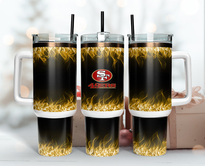 49ers Flame Design Tumbler with Handle - Insulated Travel Mug