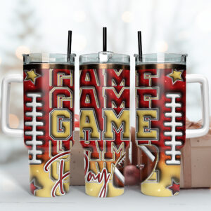 Game Day Football Tumbler - Insulated Mug with Straw for Sports Fans