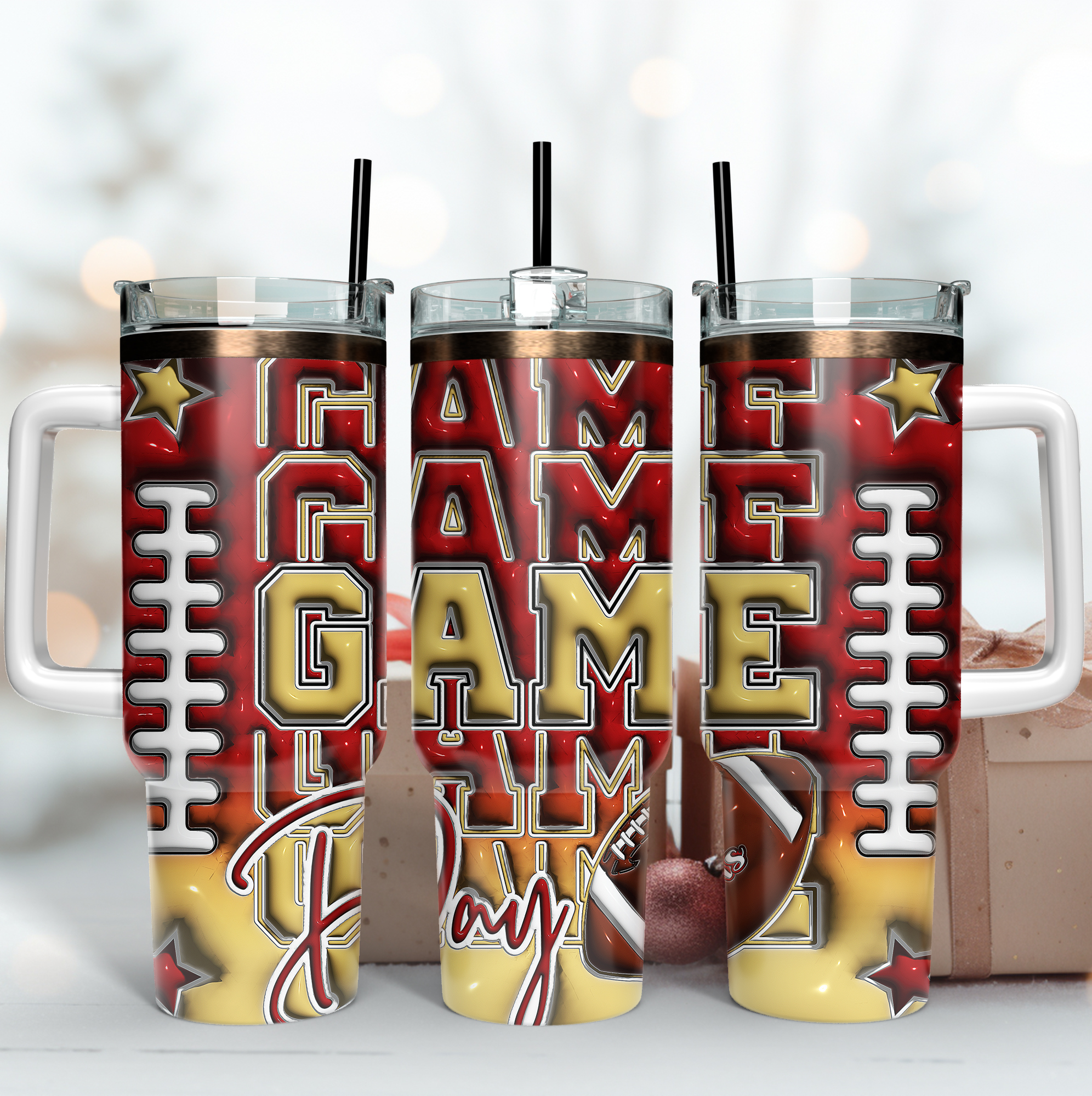 Game Day Football Tumbler - Insulated Mug with Straw for Sports Fans