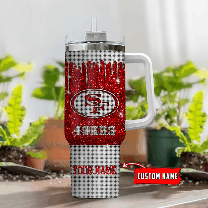 San Francisco 49ers NFL Glitter Custom Stanley Quencher 40oz Stainless Steel Tumbler With Handle - Threewoofs - Image 2