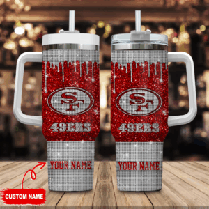 San Francisco 49ers NFL Glitter Custom Stanley Quencher 40oz Stainless Steel Tumbler With Handle - Threewoofs