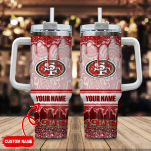 Custom Name 49ers Glitter Tumbler with Handle & Straw - Perfect Gift for Fans