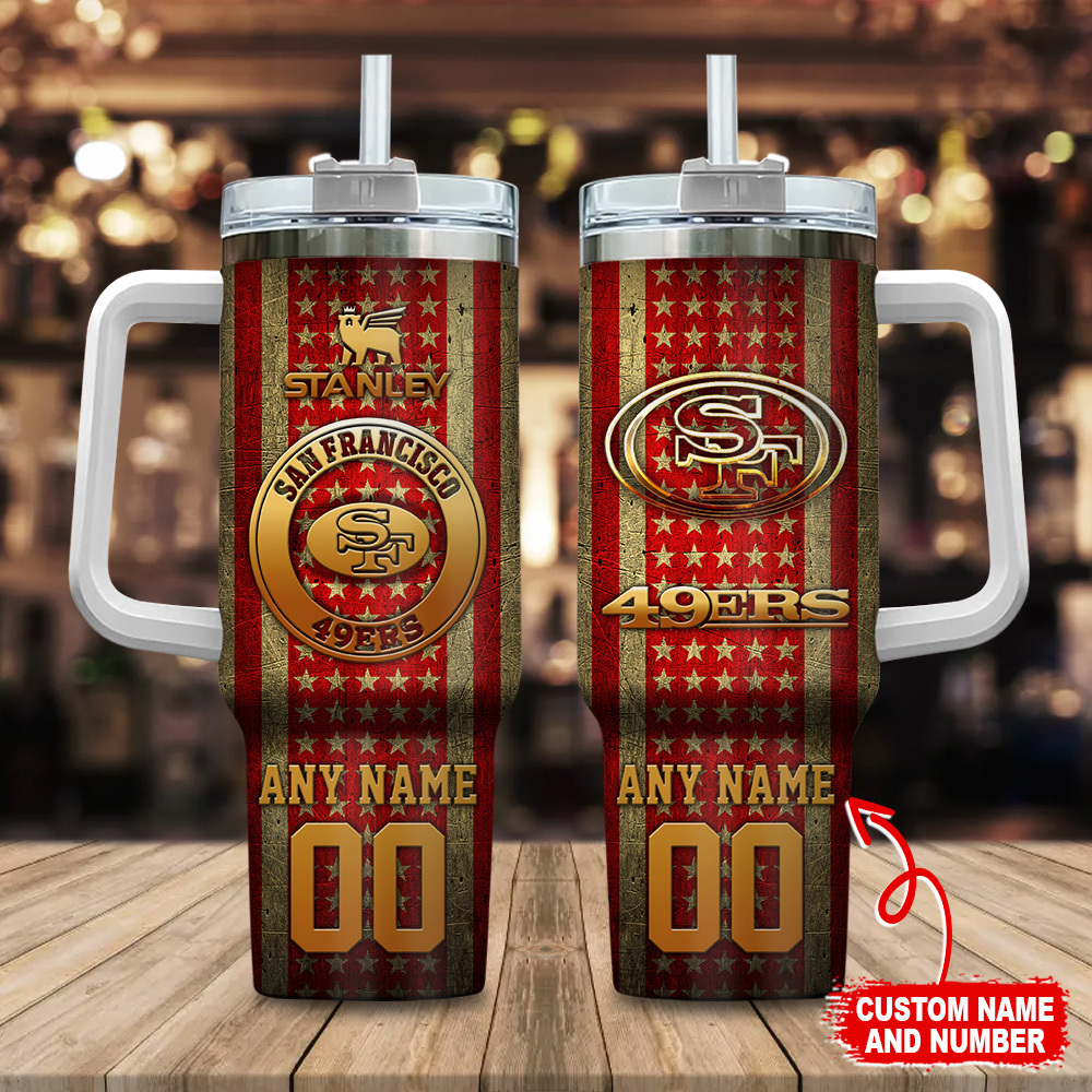 Custom San Francisco Football Tumbler with Handle - Personalize with Your Name & Number