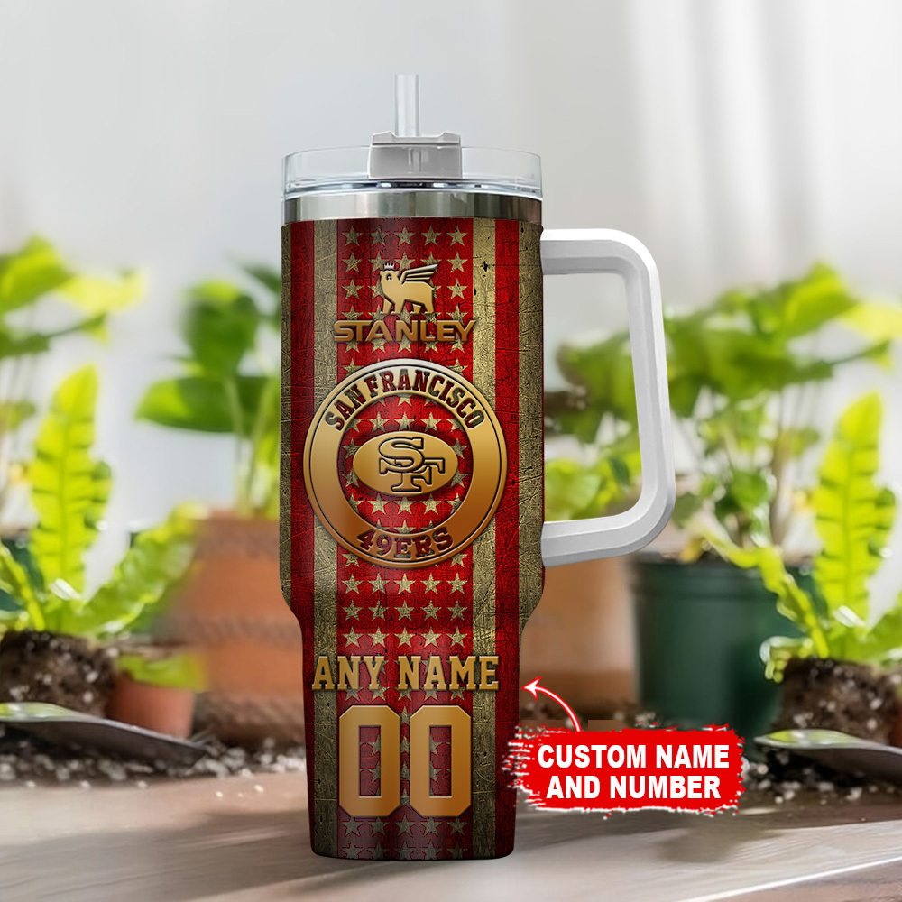 Custom San Francisco Football Tumbler with Handle - Personalize with Your Name & Number - Image 2