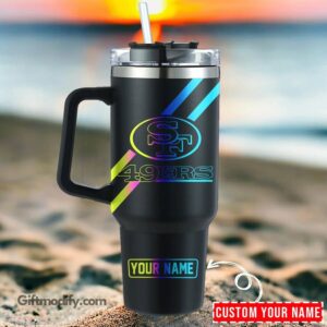 Customizable 49ers Tumbler with Handle - Personalized Name & Vibrant Design