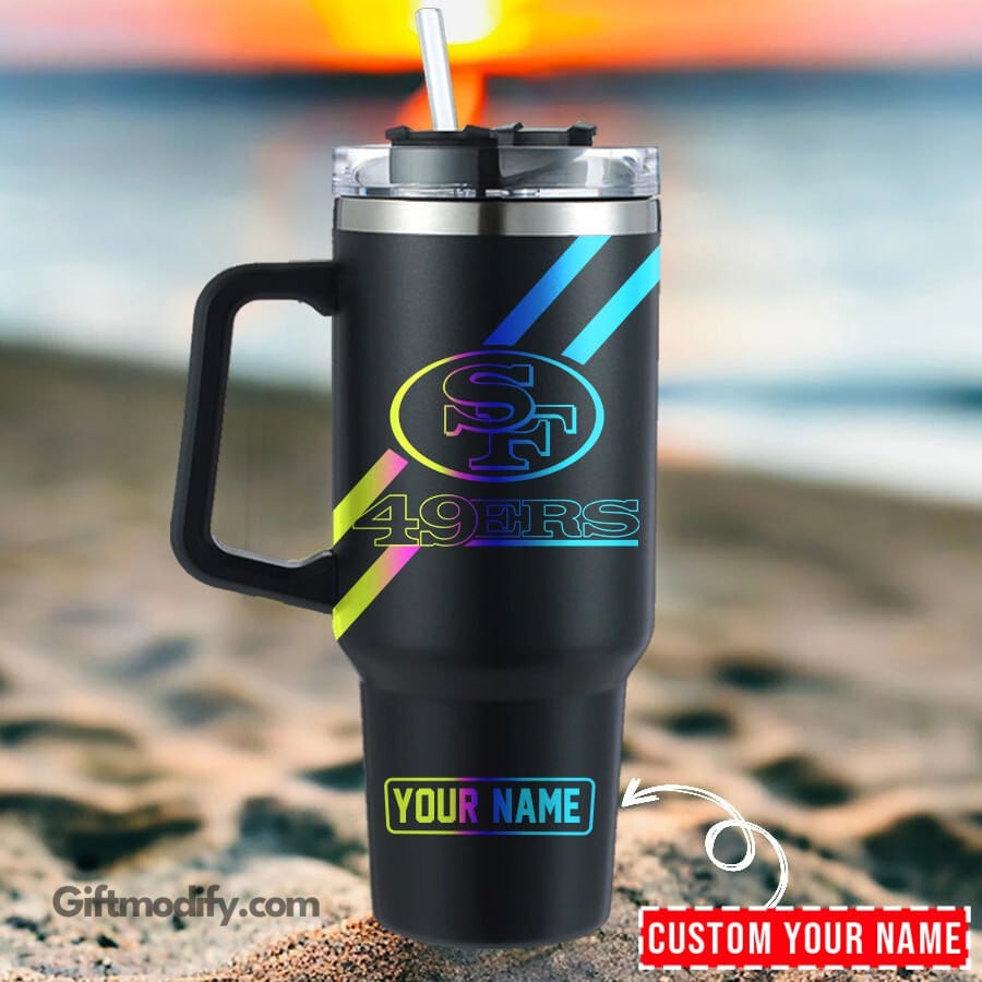 Customizable 49ers Tumbler with Handle - Personalized Name & Vibrant Design