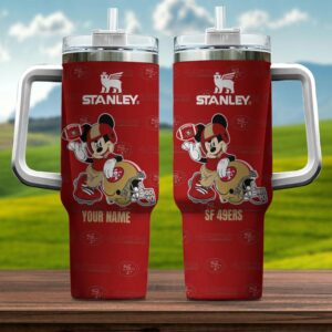 Personalized SF 49ers Mickey Mouse Tumbler with Handle - Perfect for Fans