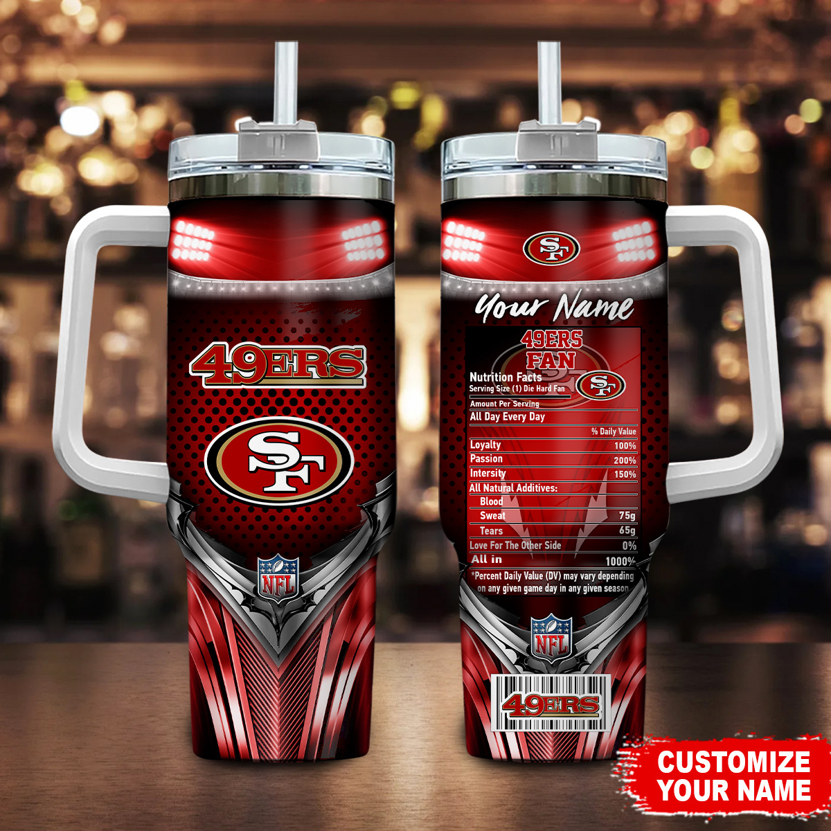 Customizable 49ers Fan Tumbler with Straw - Show Your Team Pride