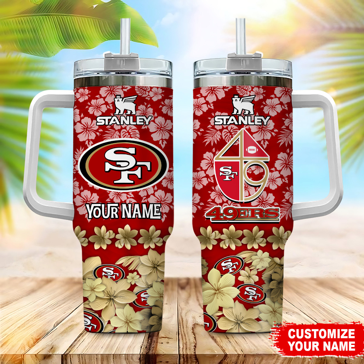 Personalized Floral Team Travel Tumbler with Handle & Straw