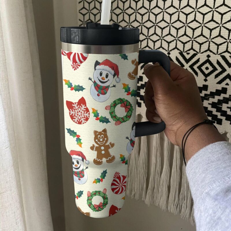 Santa Claws‚Äô Cat Christmas Custom Stanley Quencher 40oz Stainless Steel Tumbler With Handle - Threewoofs - Image 3