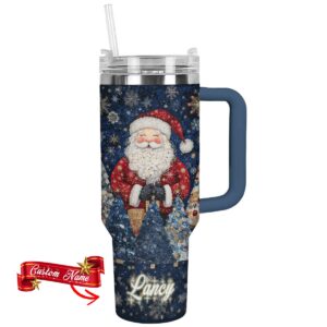 Santa Dream Christmas Custom Stanley Quencher 40oz Stainless Steel Tumbler With Handle - Threewoofs