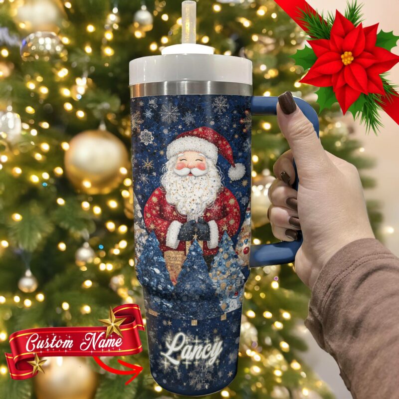 Santa Dream Christmas Custom Stanley Quencher 40oz Stainless Steel Tumbler With Handle - Threewoofs - Image 2