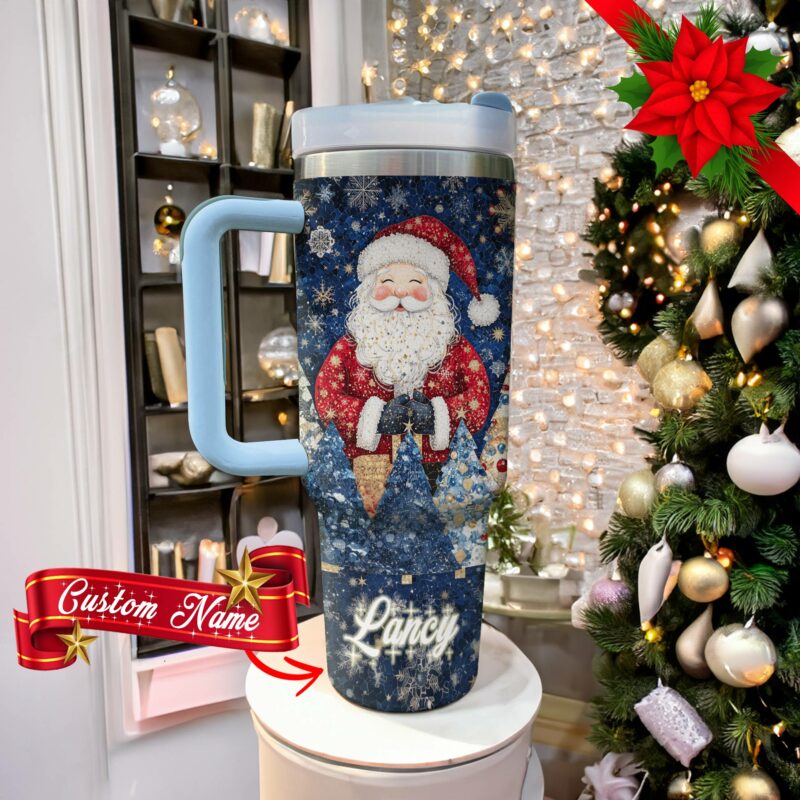 Santa Dream Christmas Custom Stanley Quencher 40oz Stainless Steel Tumbler With Handle - Threewoofs - Image 3