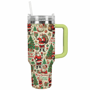 Santa Pattern Christmas Custom Stanley Quencher 40oz Stainless Steel Tumbler With Handle - Threewoofs