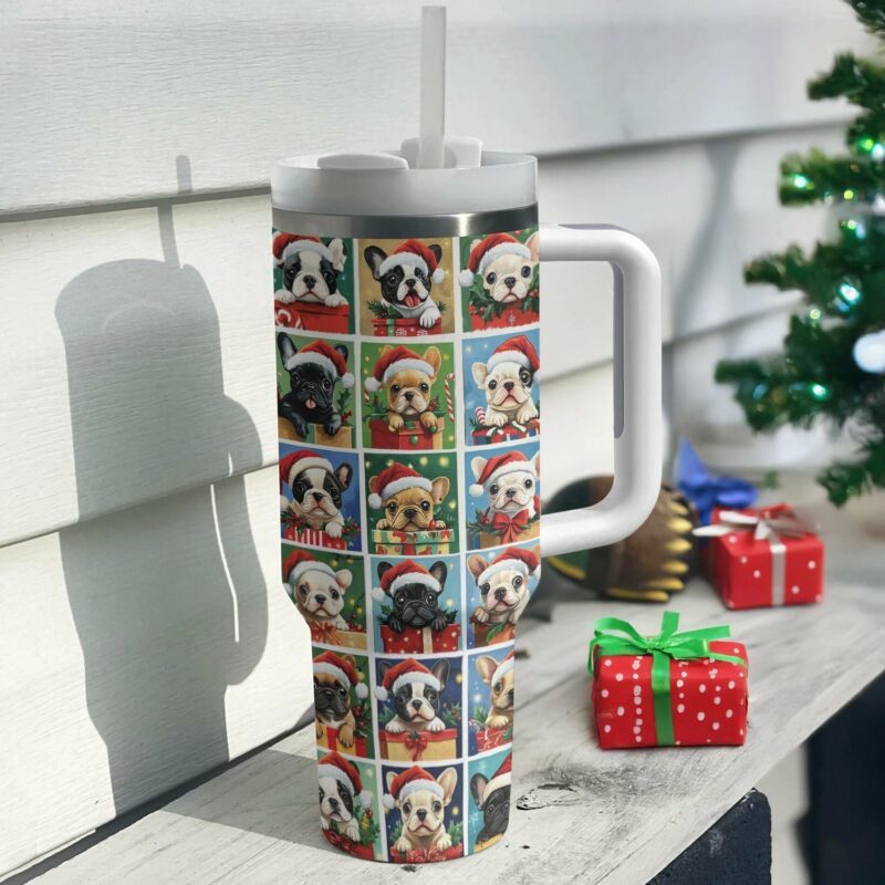 Santa Paws Frenchie Bulldog Christmas Custom Stanley Quencher 40oz Stainless Steel Tumbler With Handle - Threewoofs - Image 2