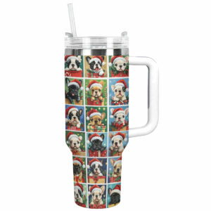 Santa Paws Frenchie Bulldog Christmas Custom Stanley Quencher 40oz Stainless Steel Tumbler With Handle - Threewoofs